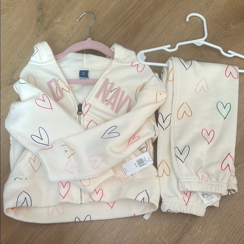 Old Navy Cream Hoodie and Joggers with Heart Print